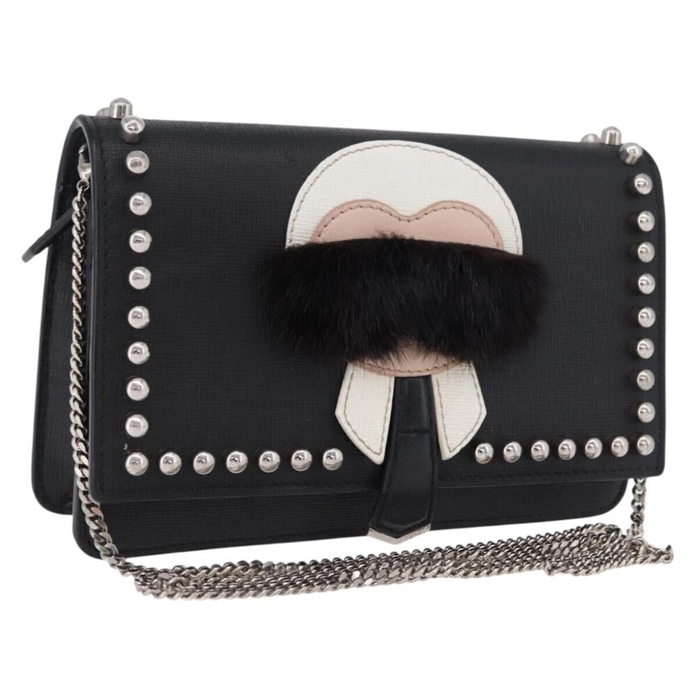Fendi Karlito Wallet on Chain Studded Saffiano Leather